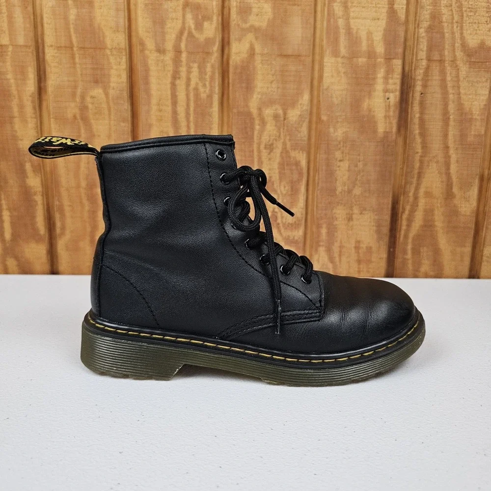Dr Martens Black Leather Lace Up Boots Kids Size US 3 Black Zip 1460J